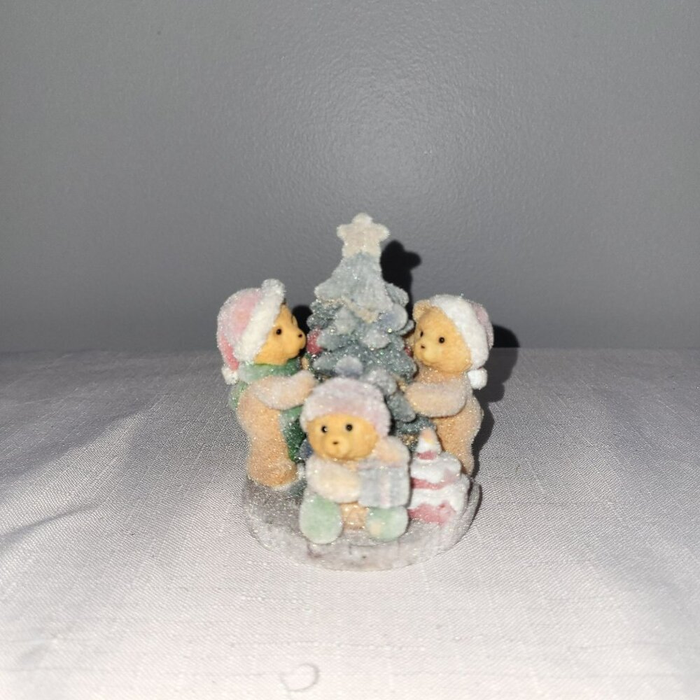 Vintage 90's J.C. Penny Adorable Winter Bears Holiday Figurine With Snowy Tree &